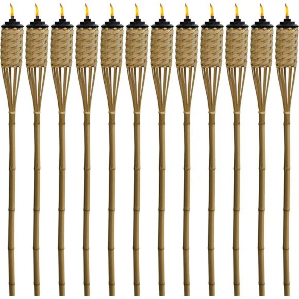 Bamboo Tiki Torches 12-Pack – Weather-Resistant Outdoor Décor with Easy-Pour